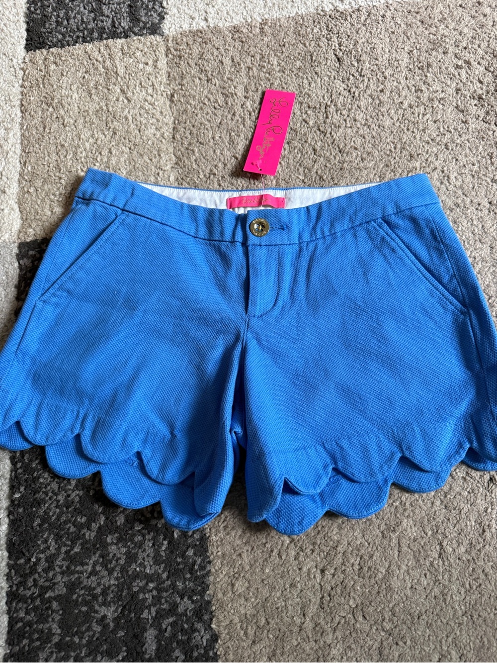Lilly Pulitzer Bennett Blue Scalloped Hem Buttercup Stretch Shorts- Size 0